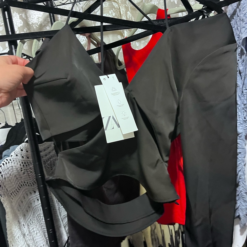 Zara Charcoal Satin Cut-Out Top